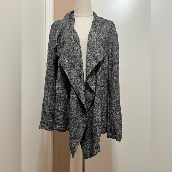 EILEEN FISHER Charcoal Gray Cotton Open Waterfall Front Long Sleeve Cardigan XL - Picture 1 of 8